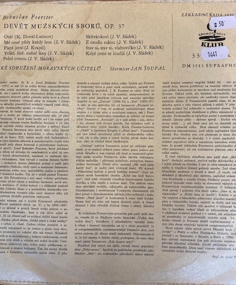 LP FOERSTER JOSEF BOHUSLAV - DEVĚT MUŽSKÝCH SOBORŮ OP.37