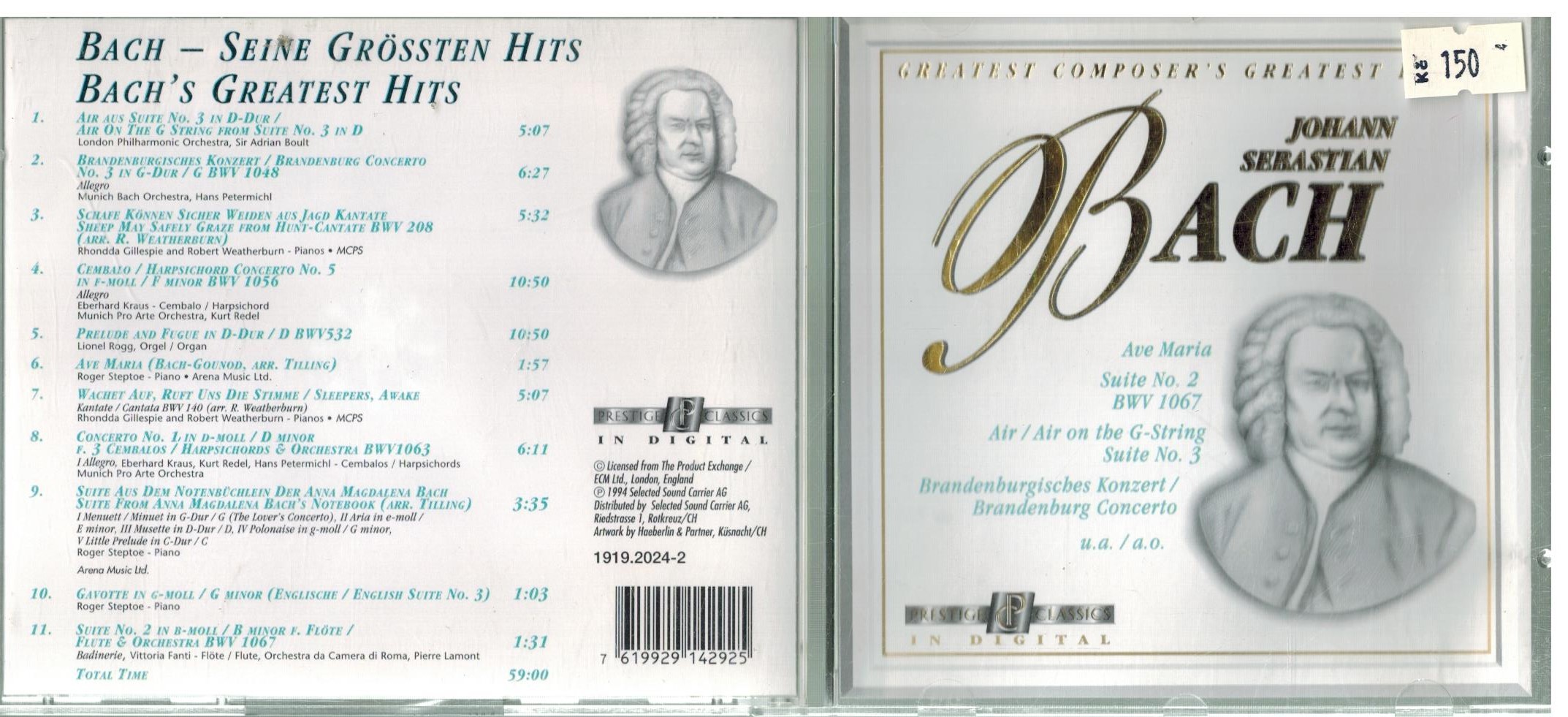 CD BACH JOHAN SEBASTIAN - GREATEST HITS