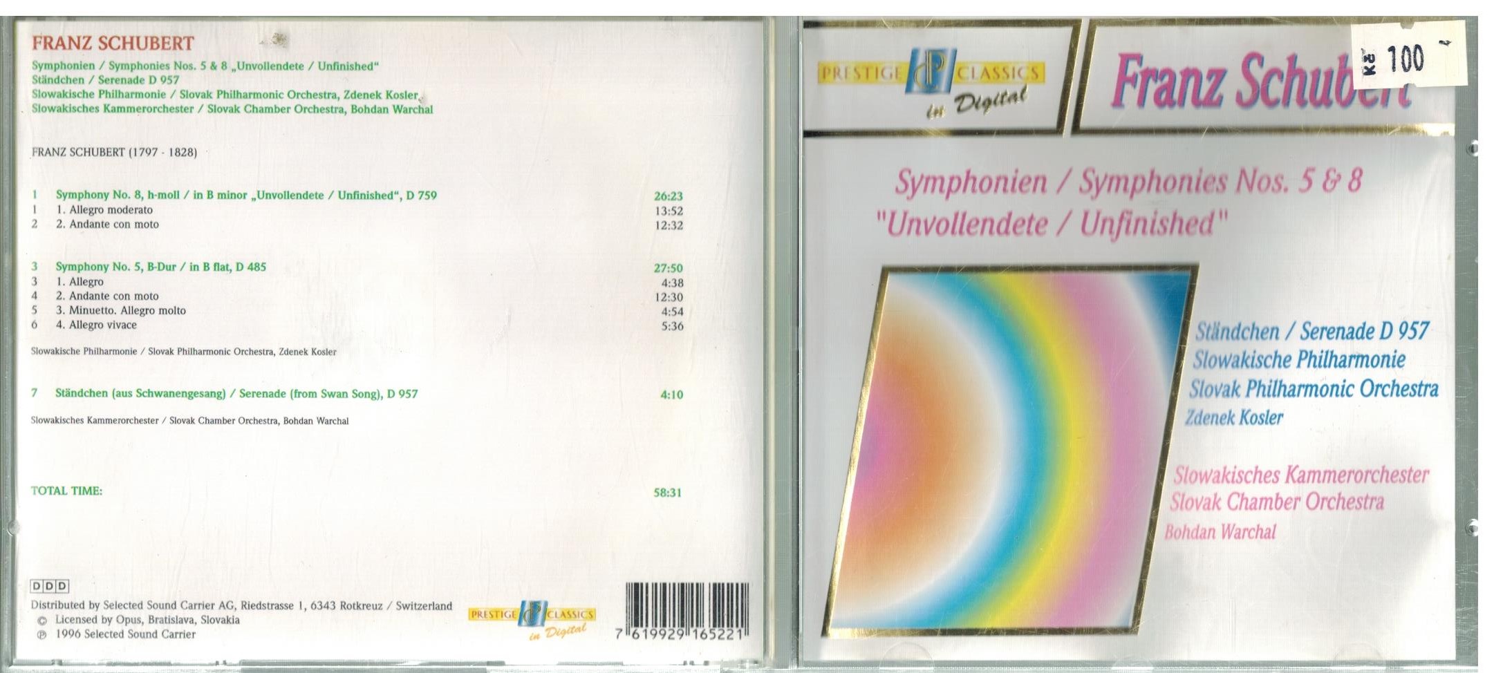 CD SCHUBERT FRANZ - SYMPHONIES NO. 5 A 8