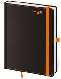DIÁŘ 2026 TÝDENNÍ A5 BLACK ORANGE S POUTKEM