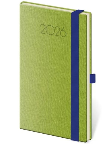 DIÁŘ 2026 KAPESNÍ NEW PRAGA ZELENÝ S GUMIČKOU