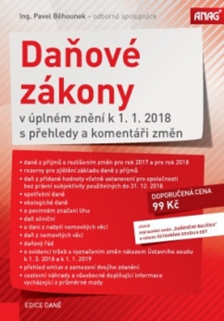 DAŇOVÉ ZÁKONY V ÚPLNÉM ZNĚNÍ K 1.1.2018